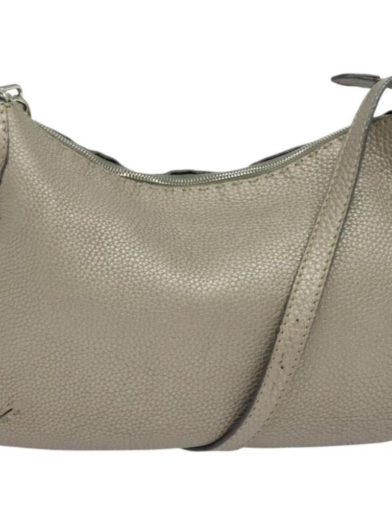 Fendi Celeria Shoulder Bag Leather Gray Silver Auth Hk2788